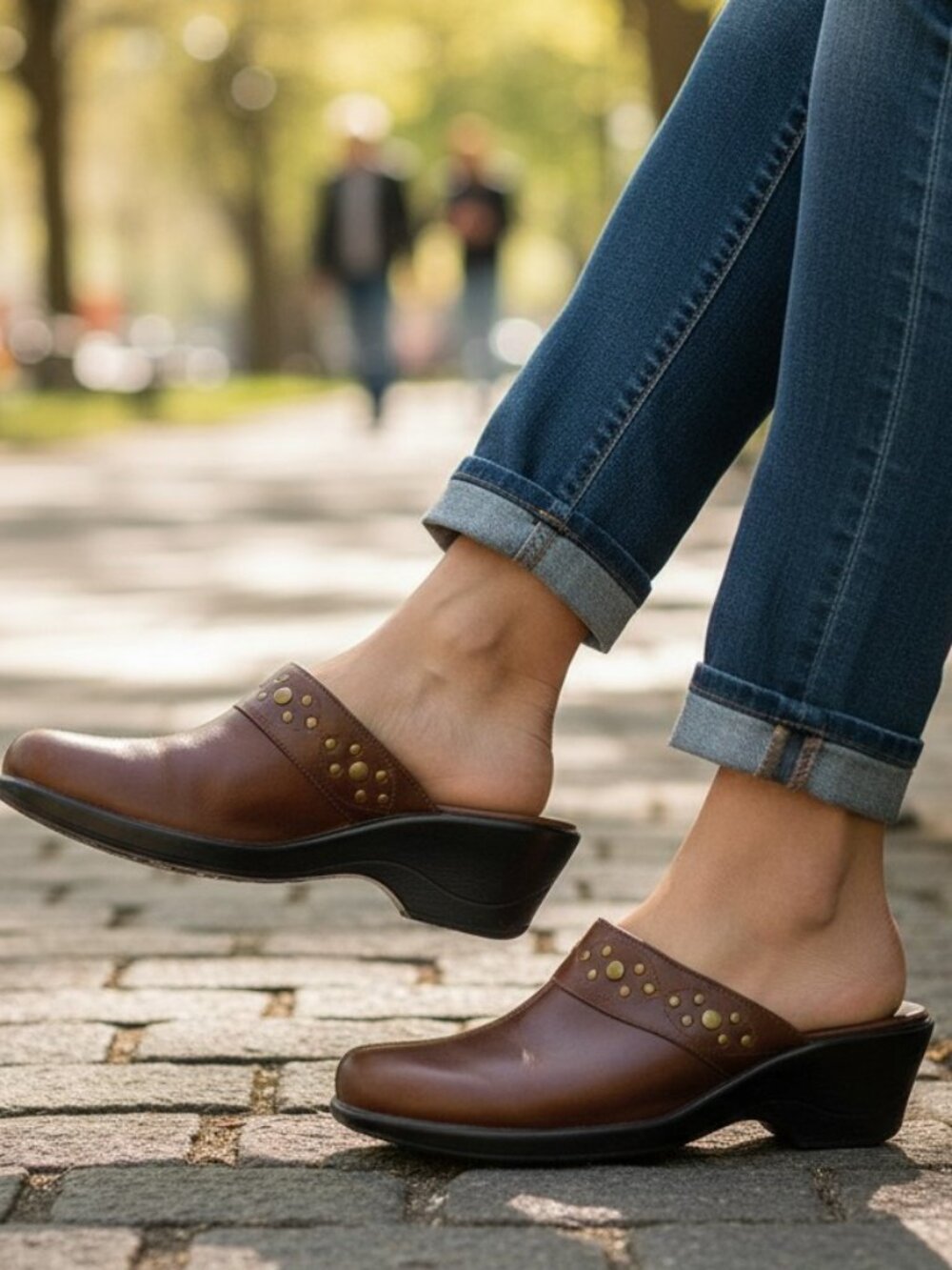 Vintage Clarks Brown Studded Leather Clogs